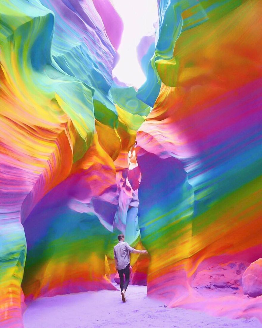 Артист добавя дъга в различни снимки, защото всичко е по-хубаво, когато е цветно