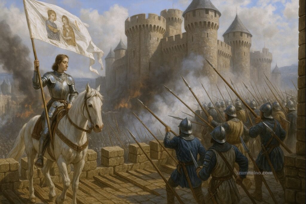 Жана д’Арк над портата на Орлеан – изглед към щурма, дневна сцена.